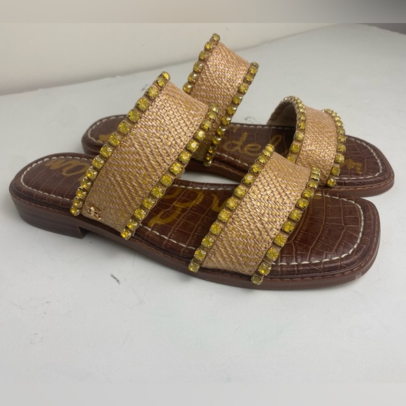 Sam Edelman Women's Hopie Square Toe Crystal-Lined Sandals Tan - Size 7.5 - Picture 3 of 6